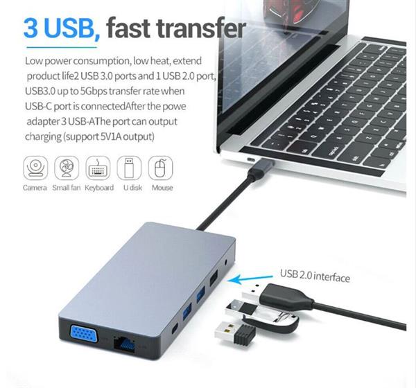 Grote foto drphone md5 12 in 1 hub 2x hdmi 3 schermen usb c naar hdmi vga usb 3.0 pd 100w micro sd computers en software overige computers en software