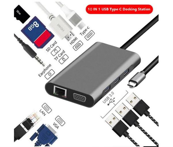 Grote foto drphone md3 usb c hub 10 in 1 dock complete uitbreiding poorten met ethernet 4k hdmi vga us computers en software overige computers en software