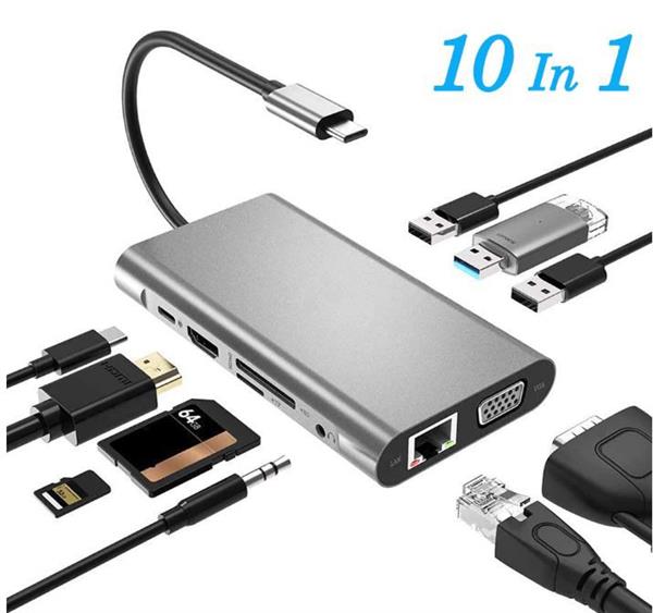 Grote foto drphone md3 usb c hub 10 in 1 dock complete uitbreiding poorten met ethernet 4k hdmi vga us computers en software overige computers en software