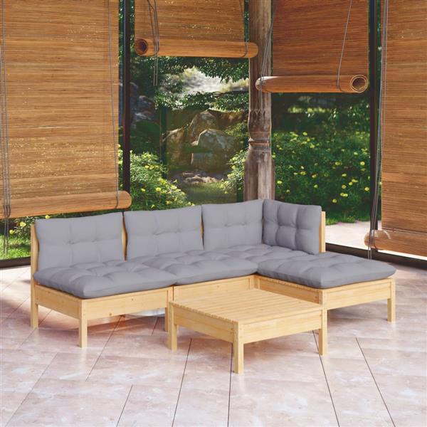 Grote foto vidaxl 5 delige loungeset met grijze kussens grenenhout tuin en terras tuinmeubelen
