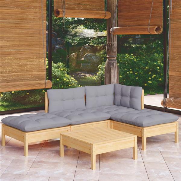 Grote foto vidaxl 5 delige loungeset met grijze kussens grenenhout tuin en terras tuinmeubelen