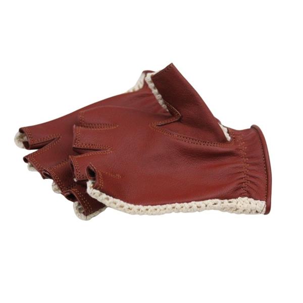 Grote foto swift vintage vingerloze crochet leren handschoenen nappa bruin motoren kleding