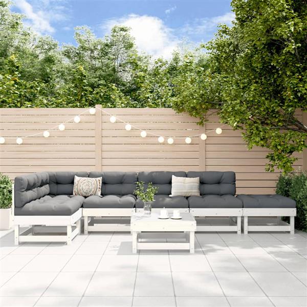 Grote foto vidaxl 7 delige loungeset massief grenenhout wit tuin en terras tuinmeubelen
