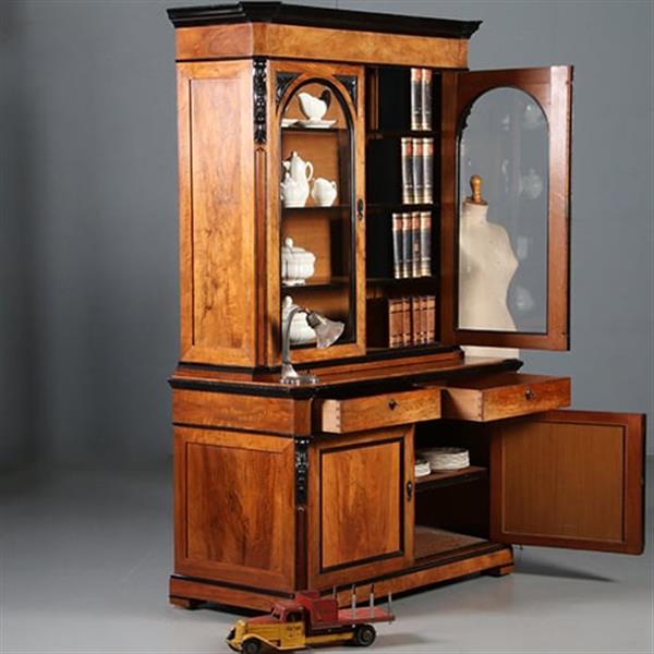 Grote foto boekenkast of bibliotheekkast willem iii ca 1875 wild noten met zwart no.910830 antiek en kunst stoelen en banken