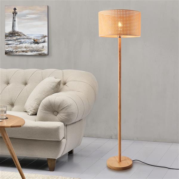 Grote foto lux.pro staande lamp rochdale 154 cm e27 houtkleurig en geelbruin huis en inrichting overige