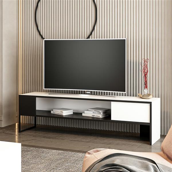 Grote foto en.casa tv meubel faaborg 150x35x42 cm wit en zwart huis en inrichting overige