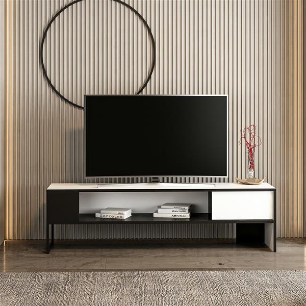 Grote foto en.casa tv meubel faaborg 150x35x42 cm wit en zwart huis en inrichting overige