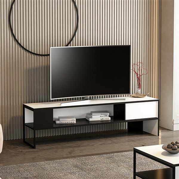 Grote foto en.casa tv meubel faaborg 150x35x42 cm wit en zwart huis en inrichting overige