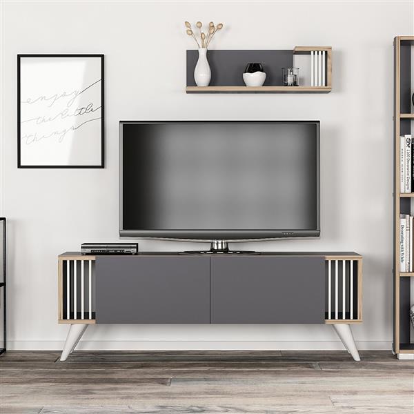 Grote foto en.casa tv meubel met plank albertslund 120x31x42 cm antraciet huis en inrichting overige