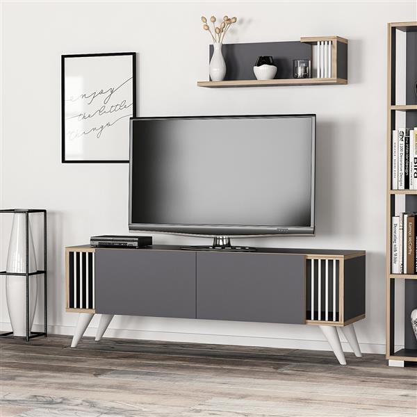 Grote foto en.casa tv meubel met plank albertslund 120x31x42 cm antraciet huis en inrichting overige