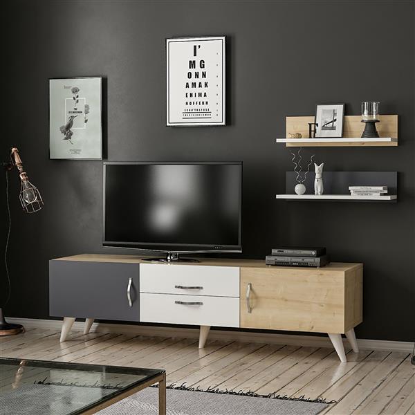 Grote foto en.casa tv meubel met 2 planken hadsten 160x31x31 cm meerkleurig huis en inrichting overige