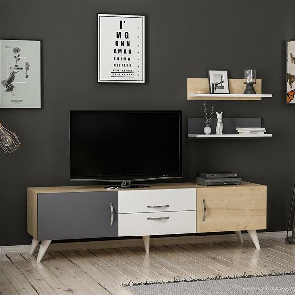 Grote foto en.casa tv meubel met 2 planken hadsten 160x31x31 cm meerkleurig huis en inrichting overige