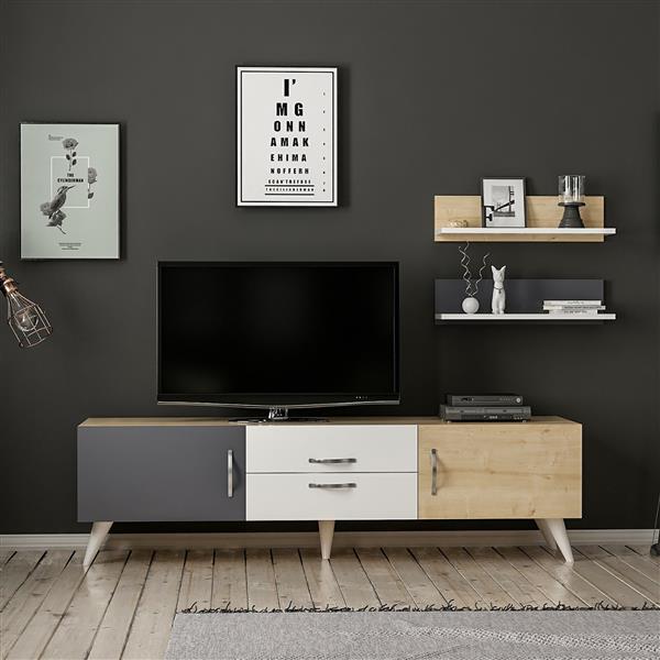 Grote foto en.casa tv meubel met 2 planken hadsten 160x31x31 cm meerkleurig huis en inrichting overige