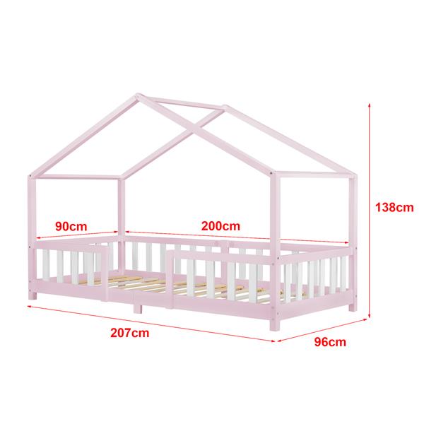 Grote foto kinderbed treviolo met uitvalbeveiliging 90x200 cm roze en wit huis en inrichting overige