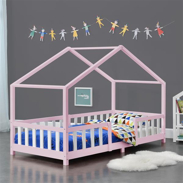 Grote foto kinderbed treviolo met uitvalbeveiliging 90x200 cm roze en wit huis en inrichting overige