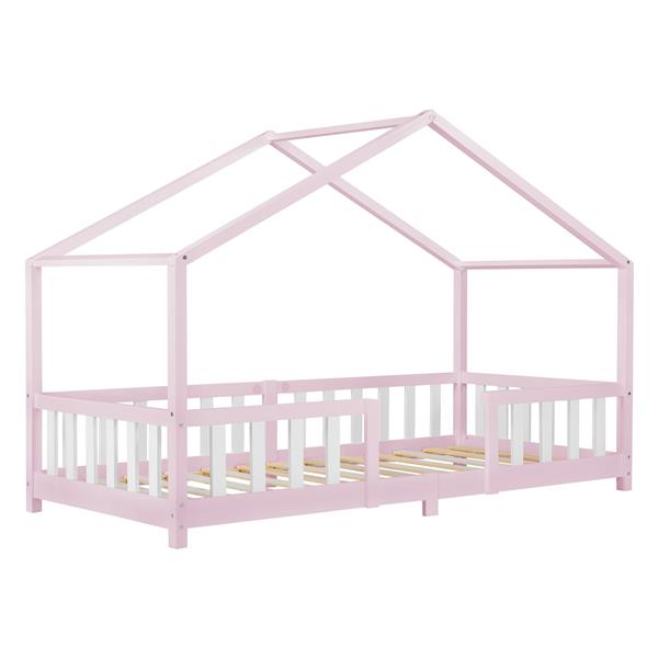 Grote foto kinderbed treviolo met uitvalbeveiliging 90x200 cm roze en wit huis en inrichting overige