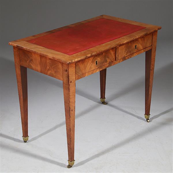 Grote foto antiek mahonie louis seize schrijftafeltje met rood leer ca. 1800 hollands no.910835 antiek en kunst stoelen en banken