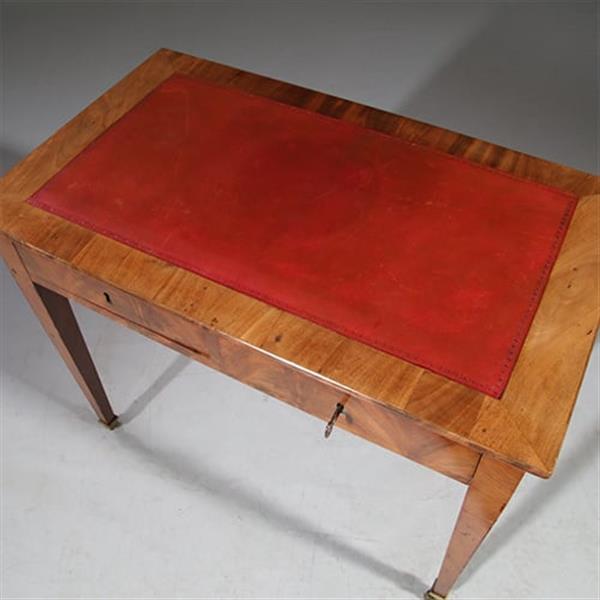 Grote foto antiek mahonie louis seize schrijftafeltje met rood leer ca. 1800 hollands no.910835 antiek en kunst stoelen en banken