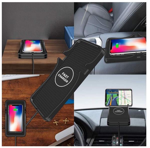 Grote foto drphone qia 2 in 1 auto qi lader pad auto telefoonhouder antislip qi gecertificeerd zwart telecommunicatie opladers en autoladers