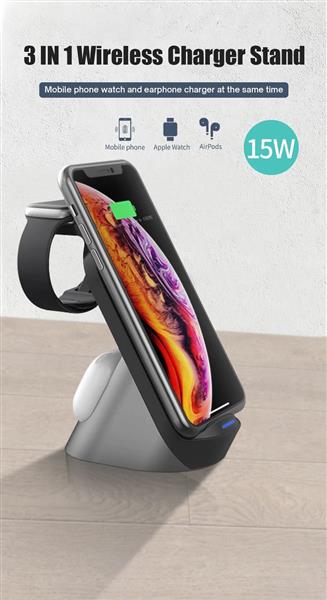 Grote foto drphone qw2 3 in 1 draadloze lader dock veilig laden iphone apple watch airpods pro 15 kleding dames horloges