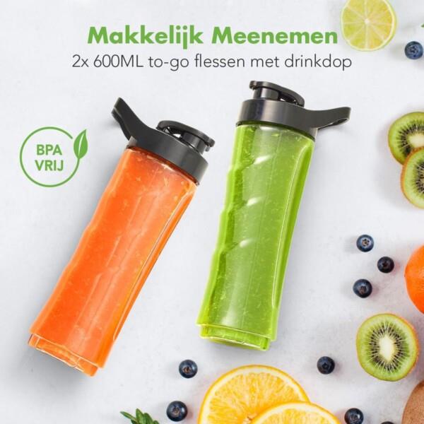 Grote foto kitchenbrothers mini blender smoothie maker 2 to go bekers 350w rvs huis en inrichting keukenbenodigdheden