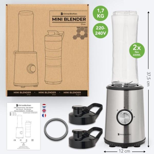 Grote foto kitchenbrothers mini blender smoothie maker 2 to go bekers 350w rvs huis en inrichting keukenbenodigdheden