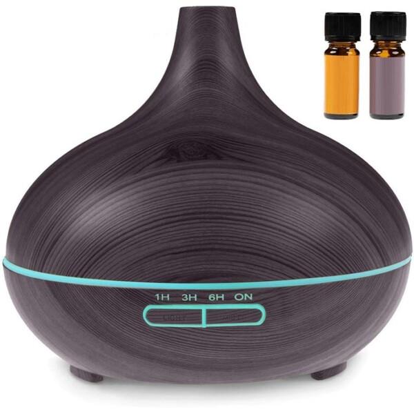 Grote foto lifegoods aroma diffuser 300 ml luchtbevochtiger 7 led kleuren incl. 2x olie donkerbruin huis en inrichting woningdecoratie