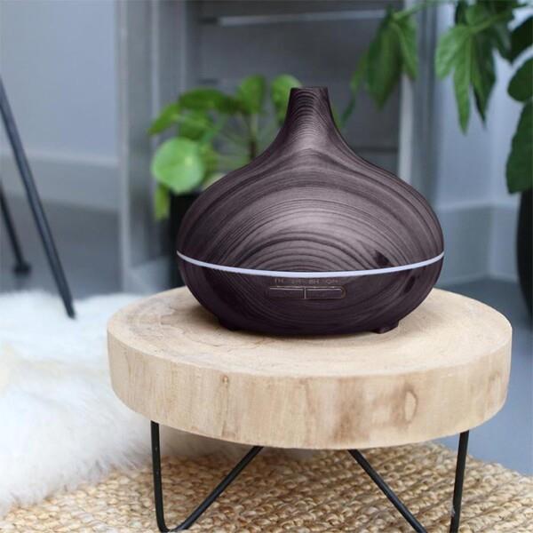 Grote foto lifegoods aroma diffuser 300 ml luchtbevochtiger 7 led kleuren donkerbruin huis en inrichting woningdecoratie