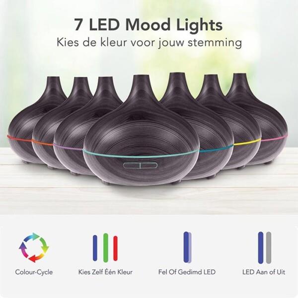 Grote foto lifegoods aroma diffuser 300 ml luchtbevochtiger 7 led kleuren donkerbruin huis en inrichting woningdecoratie
