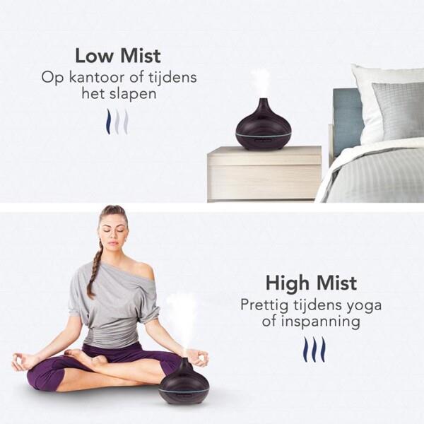 Grote foto lifegoods aroma diffuser 300 ml luchtbevochtiger 7 led kleuren donkerbruin huis en inrichting woningdecoratie