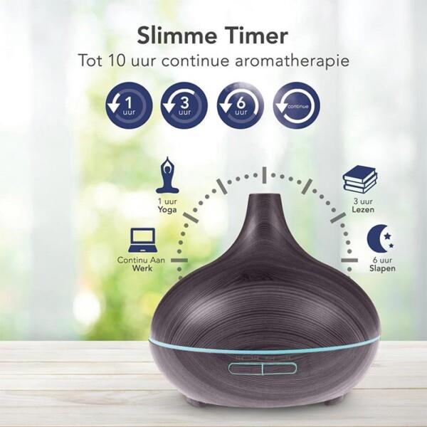 Grote foto lifegoods aroma diffuser 300 ml luchtbevochtiger 7 led kleuren donkerbruin huis en inrichting woningdecoratie