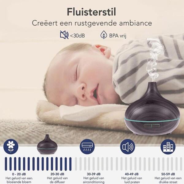 Grote foto lifegoods aroma diffuser 300 ml luchtbevochtiger 7 led kleuren donkerbruin huis en inrichting woningdecoratie