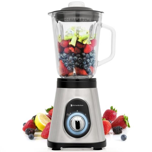 Grote foto kitchenbrothers smoothie blender 1.5 liter glazen kan 3 standen 700w rvs zwart huis en inrichting keukenbenodigdheden