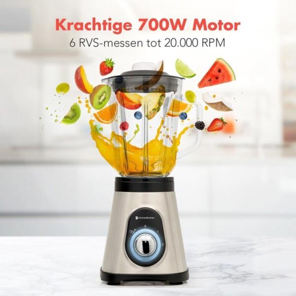 Grote foto kitchenbrothers smoothie blender 1.5 liter glazen kan 3 standen 700w rvs zwart huis en inrichting keukenbenodigdheden