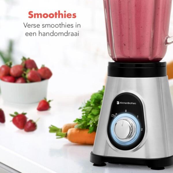 Grote foto kitchenbrothers smoothie blender 1.5 liter glazen kan 3 standen 700w rvs zwart huis en inrichting keukenbenodigdheden