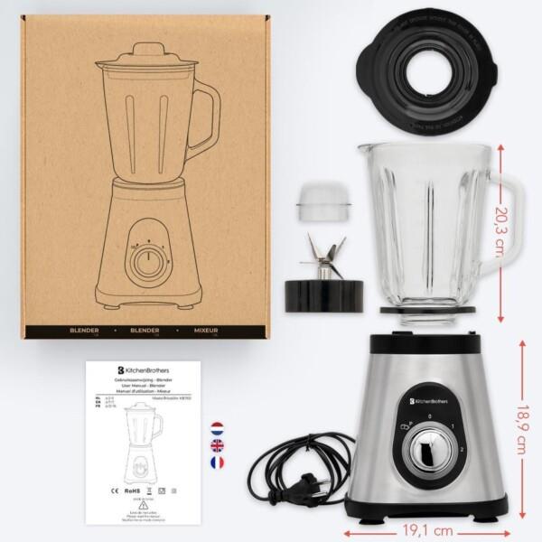 Grote foto kitchenbrothers smoothie blender 1.5 liter glazen kan 3 standen 700w rvs zwart huis en inrichting keukenbenodigdheden