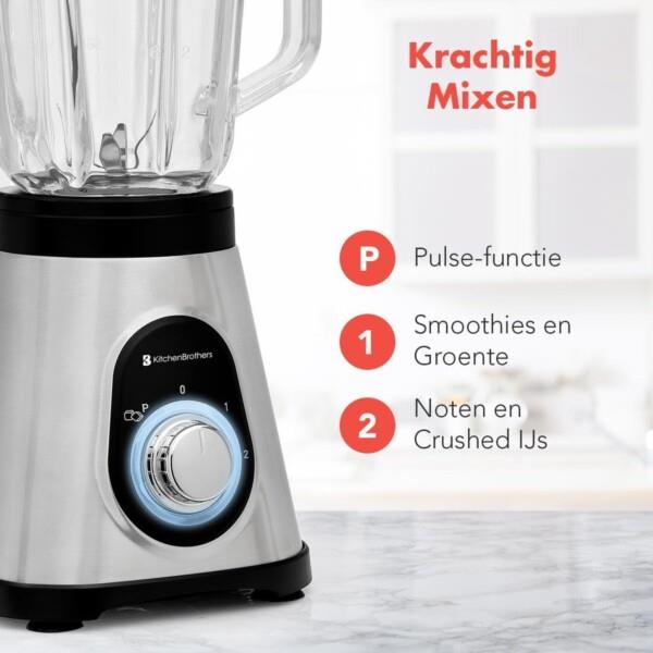 Grote foto kitchenbrothers smoothie blender 1.5 liter glazen kan 3 standen 700w rvs zwart huis en inrichting keukenbenodigdheden