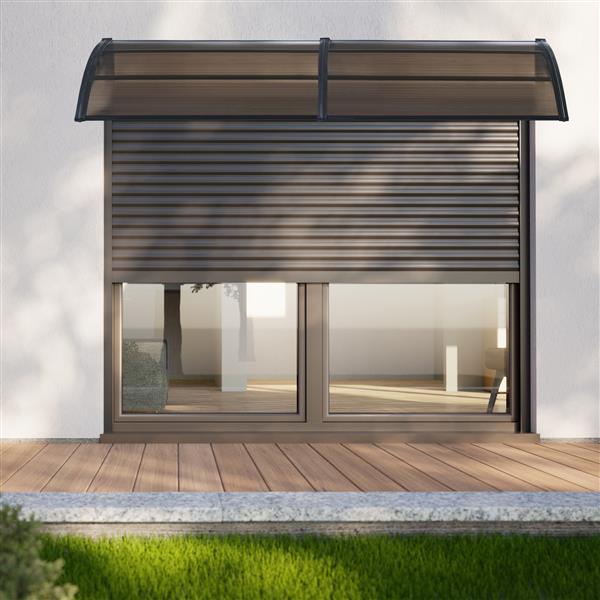 Grote foto en.casa deurluifel mellerud afdak 300x100 cm zwart en bruin tuin en terras tuingereedschap