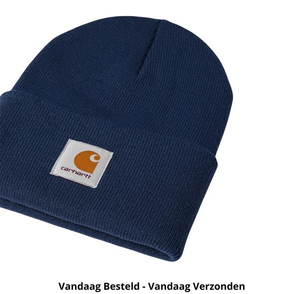 Grote foto carhartt wip acrylic knit muts navy motoren kleding