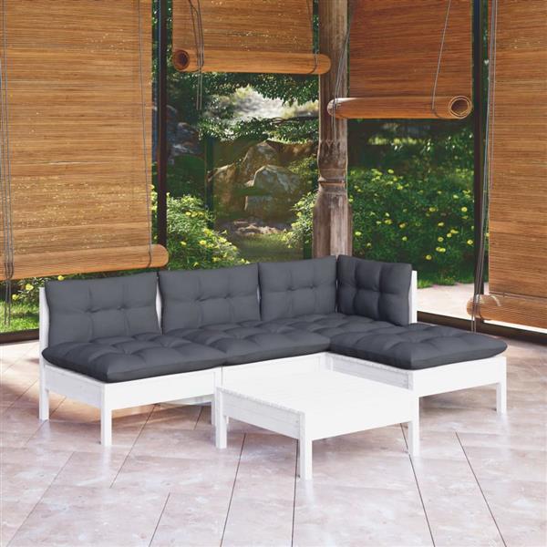 Grote foto vidaxl 5 delige loungeset met kussens grenenhout wit tuin en terras tuinmeubelen