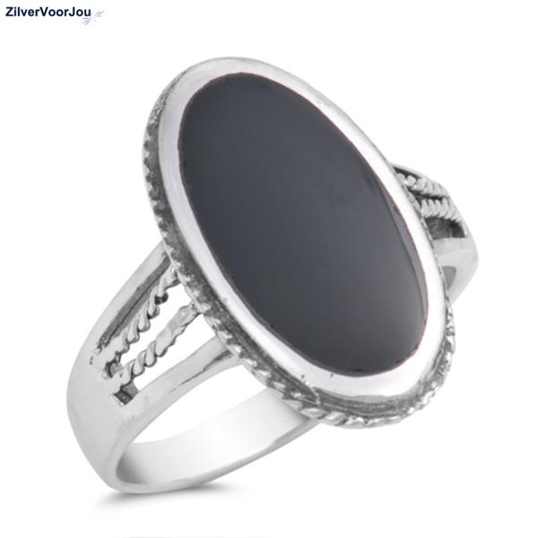 Grote foto zilveren ovale zwarte onyx steen ring sieraden tassen en uiterlijk ringen voor haar