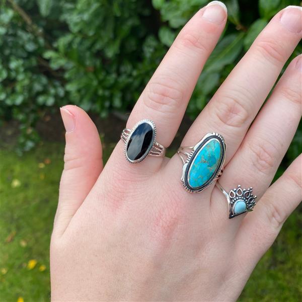 Grote foto zilveren ovale zwarte onyx steen ring sieraden tassen en uiterlijk ringen voor haar