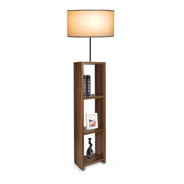 Grote foto lux.pro staande lamp redditch 150 cm e27 houtkleurig zwart en beige huis en inrichting overige