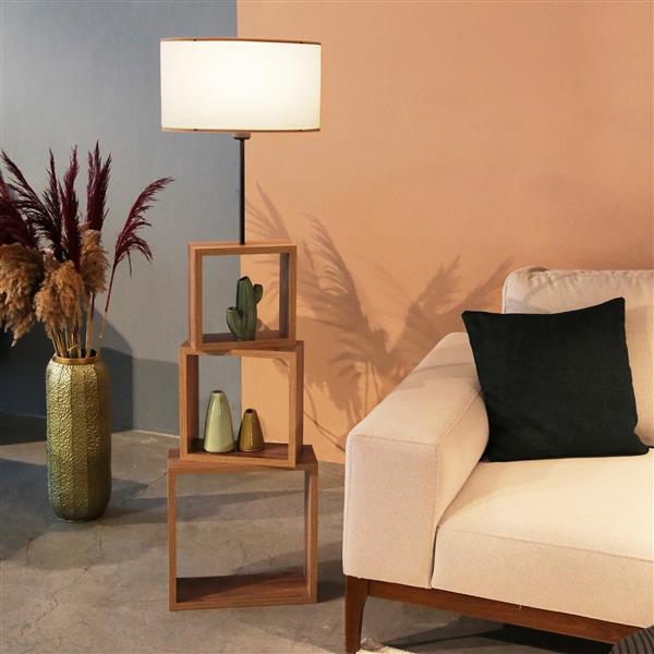 Grote foto lux.pro staande lamp mansfield 140 cm e27 houtkleurig zwart en creme huis en inrichting overige