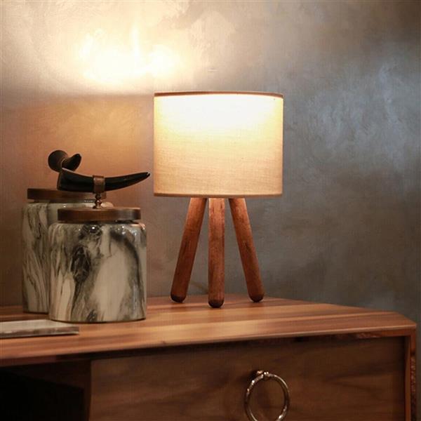 Grote foto lux.pro tafellamp preston 33 cm e27 houtkleurig en zandkleurig huis en inrichting tafellampen