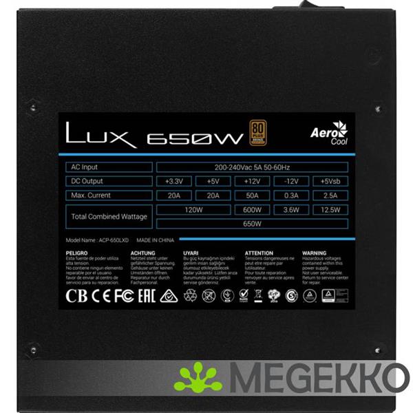 Grote foto aerocool lux 650w power supply unit 20 4 pin atx atx zwart computers en software overige