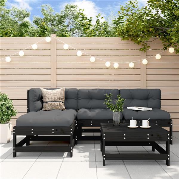 Grote foto vidaxl 5 delige loungeset met kussens massief hout zwart tuin en terras tuinmeubelen