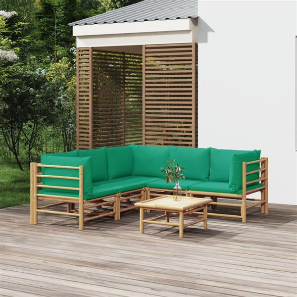 Grote foto vidaxl 6 delige loungeset met kussens bamboe groen tuin en terras tuinmeubelen