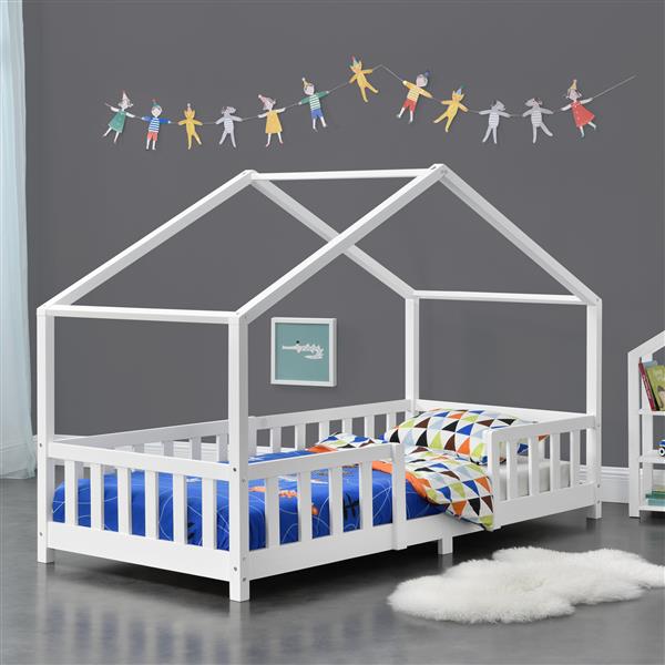 Grote foto kinderbed treviolo met uitvalbeveiliging 90x200 cm wit mat huis en inrichting overige