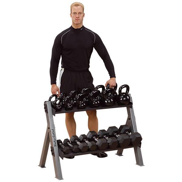 Grote foto body solid dual dumbbell kettlebell rack gdkr100 sport en fitness fitness